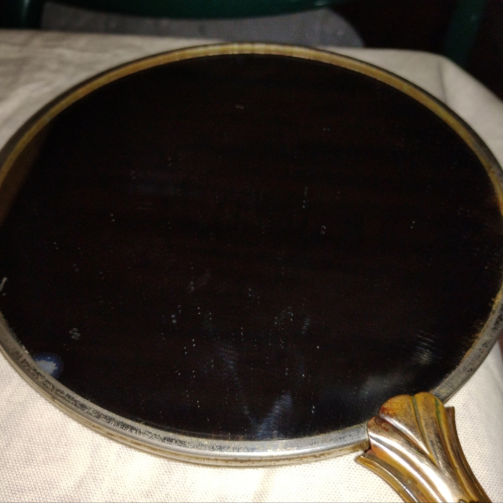 Vintage Hand Held Mirror Beautiful Golden Brassy Color Estate Sale Find - Picture 4 of 15